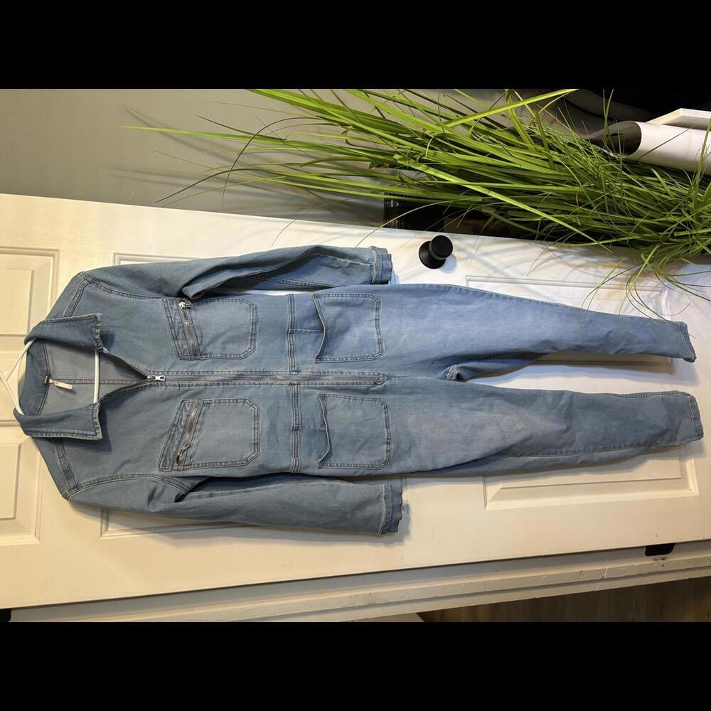 Free People Light Blue Denim Jumpsuit